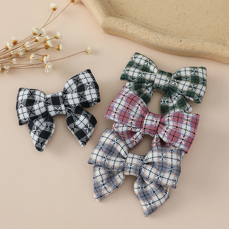 

Cotton Linen Baby Girl Hair Pin Plaid Hairclip Kids Bowknot Duckbill Clips For Children Princess Clip Cute Accessories 2Pcs/Lot