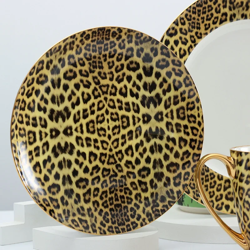 Porcelain Coffee Mugs and coffee cups Dinner Plate Sets Bone China Tableware Drinkware Leopard Luxury Designs