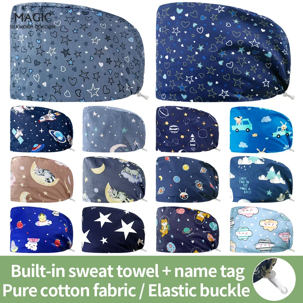 Medical Scrub Hats Nurse Accessories Medical Surgical Cap Pet Veterinary Hospital Doctor Nurse Scrub Hat Cartoon Print Pharmacy Work Hats