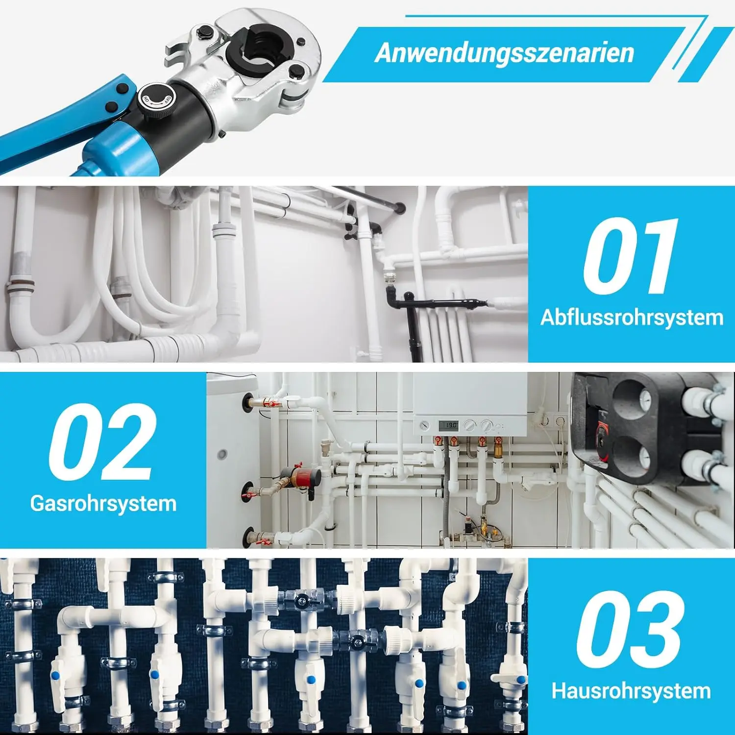 TLGREEN Hydraulic Pipe Crimping Tool with TH16 20 26 32mm Shapes with 360° Rotating Head 16T for Copper/Alu Plastic/Pex/PB Pipe