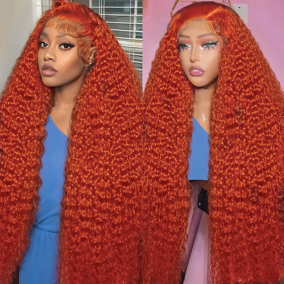 Gengibre laranja 30 40 Polegada onda profunda 13x6 peruca dianteira do laço  perucas de cabelo humano encaracolado 13x4 hd peruca frontal do laço  transparente para mulher - AliExpress, image size:950x950