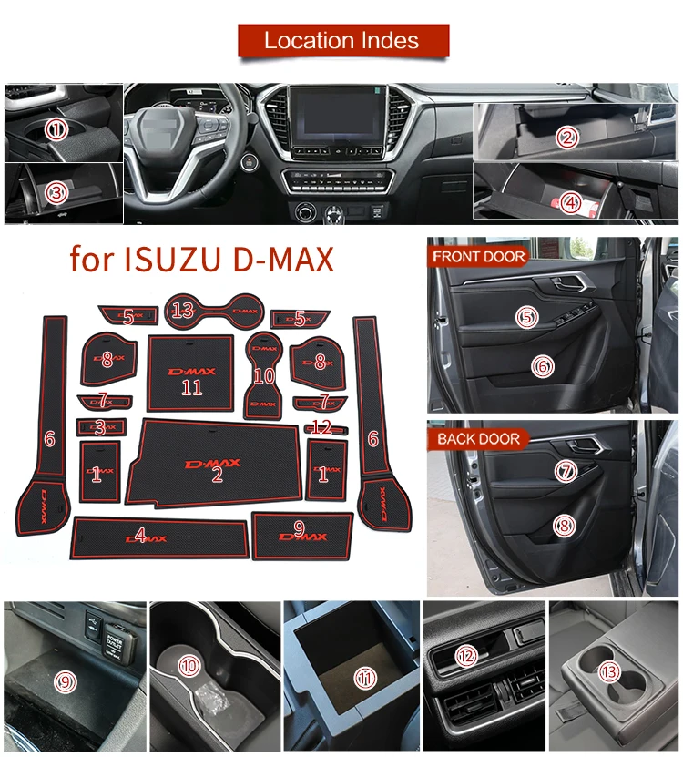 ZUNDUO المضادة للانزلاق بوابة فتحة كأس حصيرة ل ايسوزو D-MAX 2021 - 2023 DMAX عدم الانزلاق الباب الأخدود وسادة اكسسوارات السيارات الداخلية كوستر