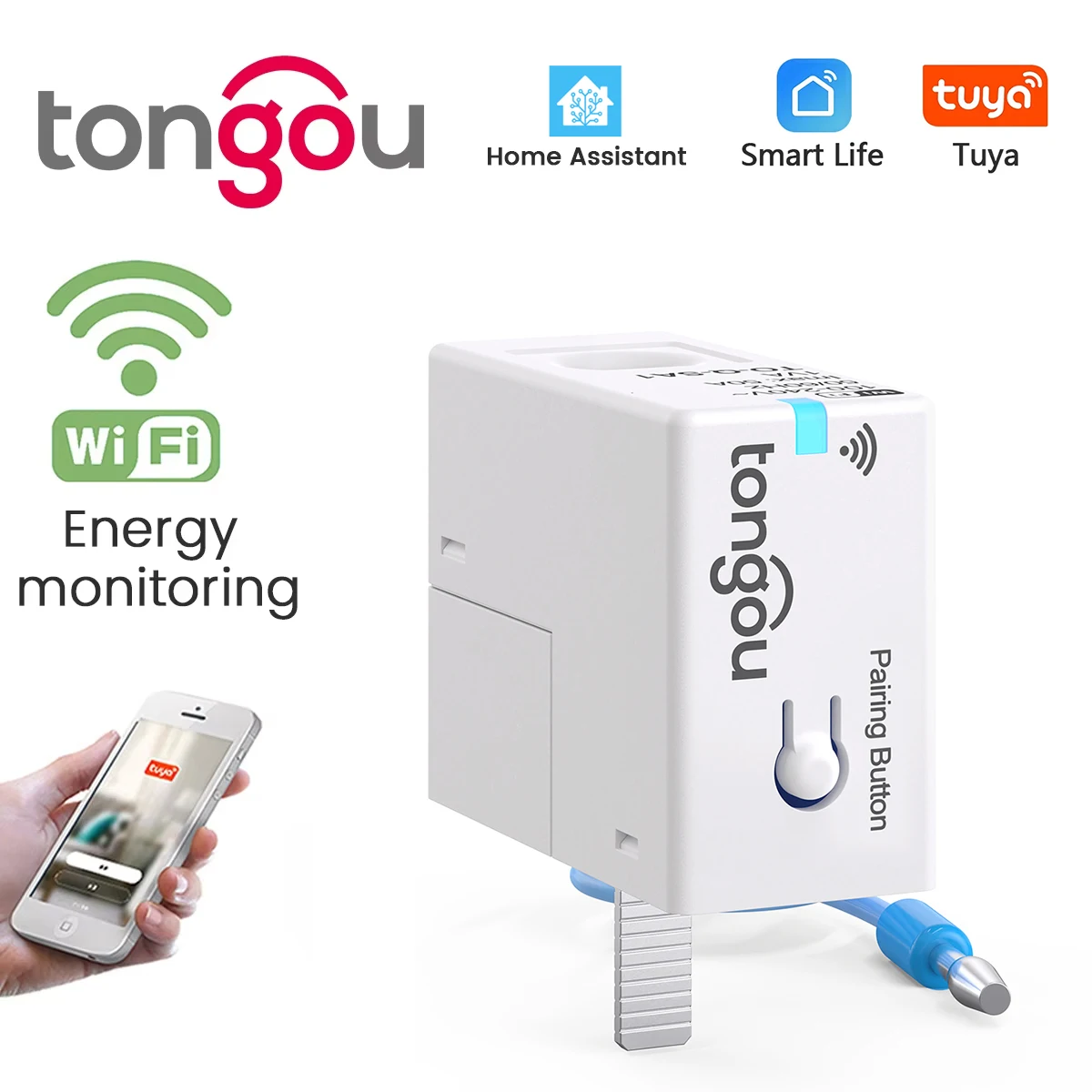 Tongou Slimme wifi-schakelaar, 1P DIN-rail voor Smart Home draadloze