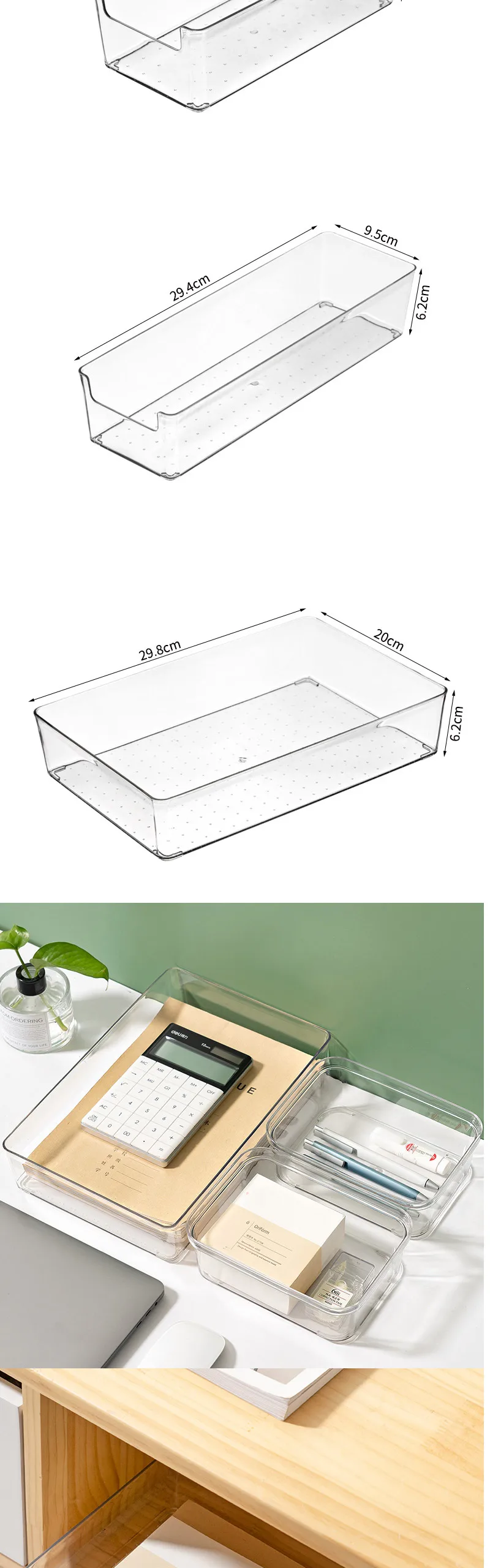 Description Picture 3 of itemClear Drawer Organizer For Household Japanese Plastic Cosmetics Organizer For Student Stationery Grocery Kitchen Cutlery Boxes