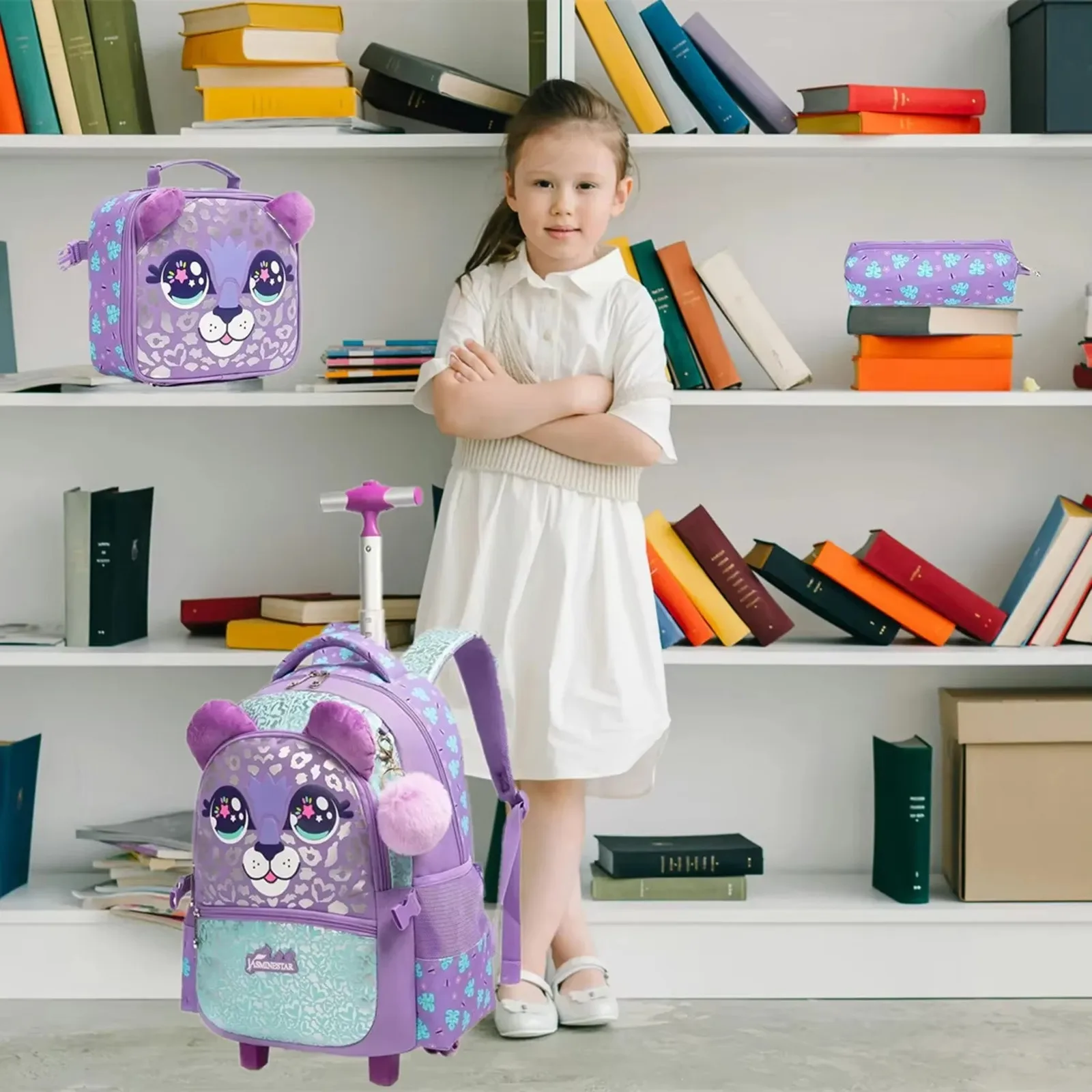 Rolling Backpack for Girls Kids Students