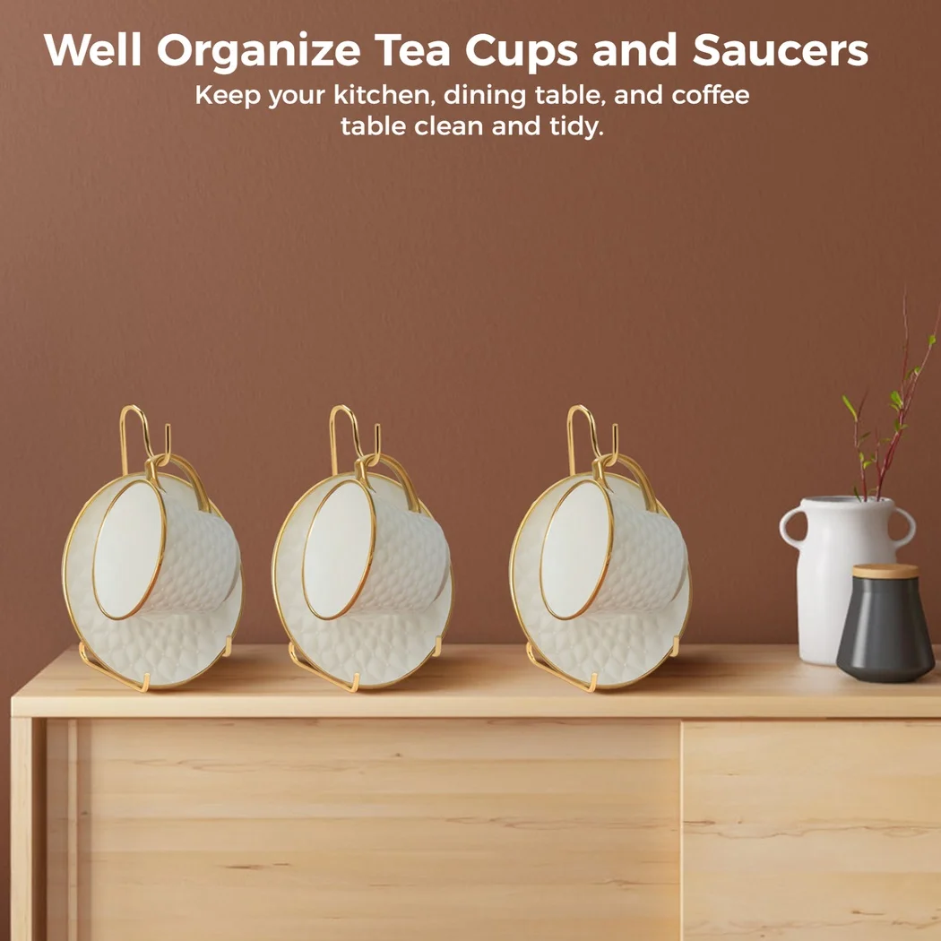 8Pcs Tea Cup And Saucer Holder Coffee Cup Holder Metal Stand For Holding Tea Plate Coffee Mug Organizer Display Rack rotating stand