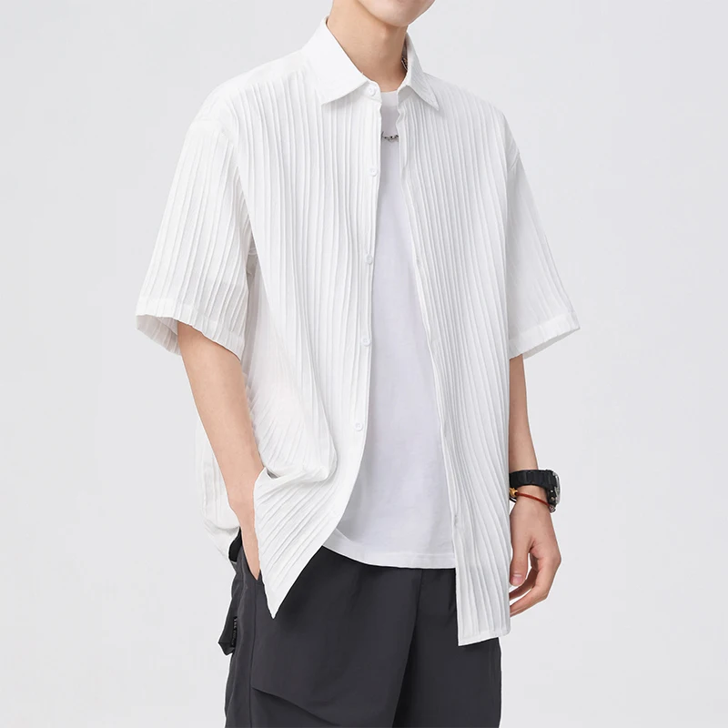 

New Men's Solid Color Casual Short Sleeved Shirt High Quality New Men's Turn-down Collar Shirt Male Solid Color Tops M-3XL