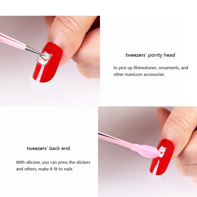 Nail Art Tweezers For Rhinestones Gems Stickers Picker 3D Nail Applicator Straight Multi Function Manicure Tweezer Art Tool
