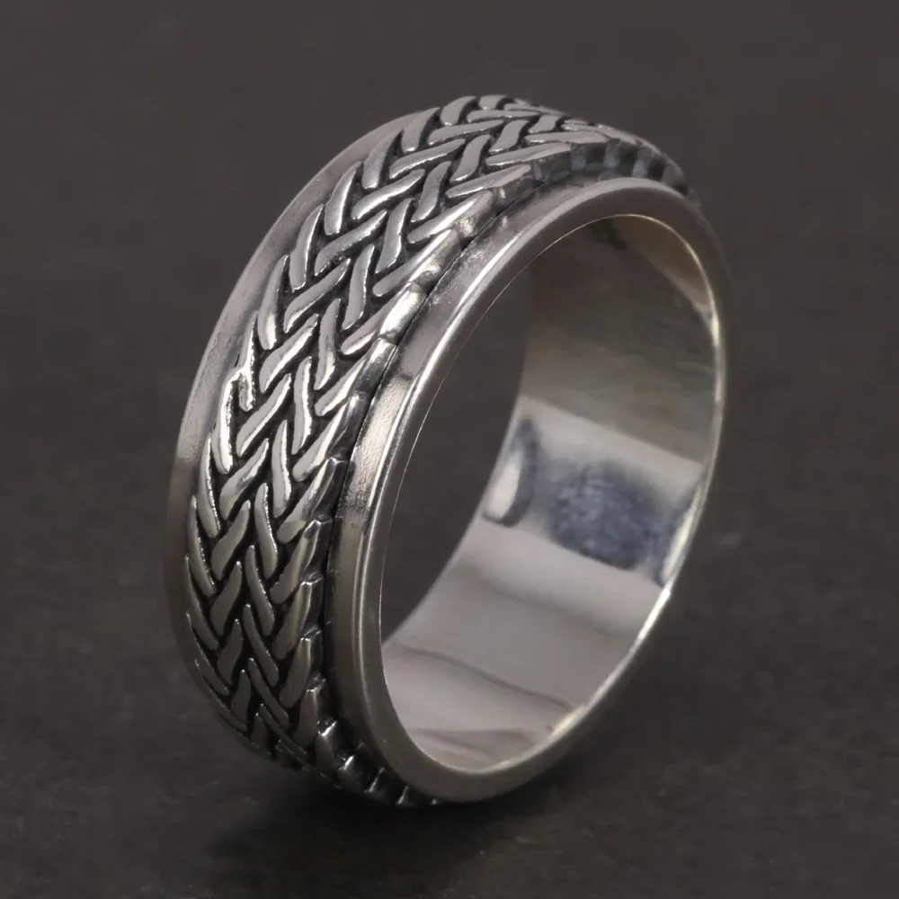 Sterling Silver Men's Spinner Ring Brick Pattern Center Handmade 5 16 Wide - View #5