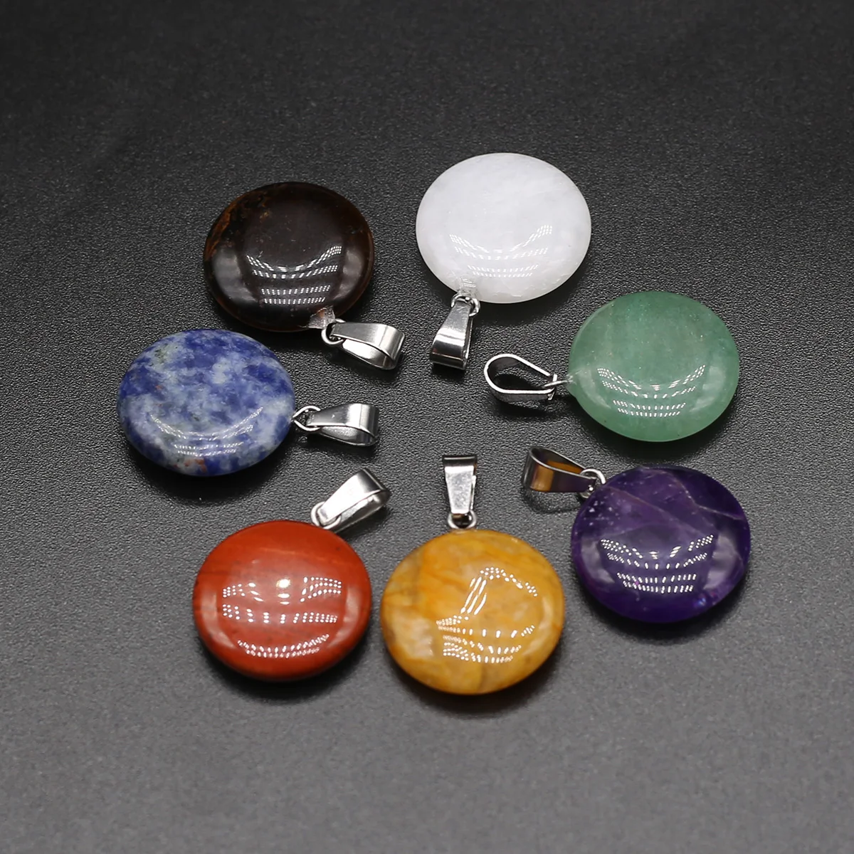 

7Pcs Natural Stone Crystal Pendants Round Black Agates Amethysts for Jewelry Making Diy Women Necklace Earring Party Gifts