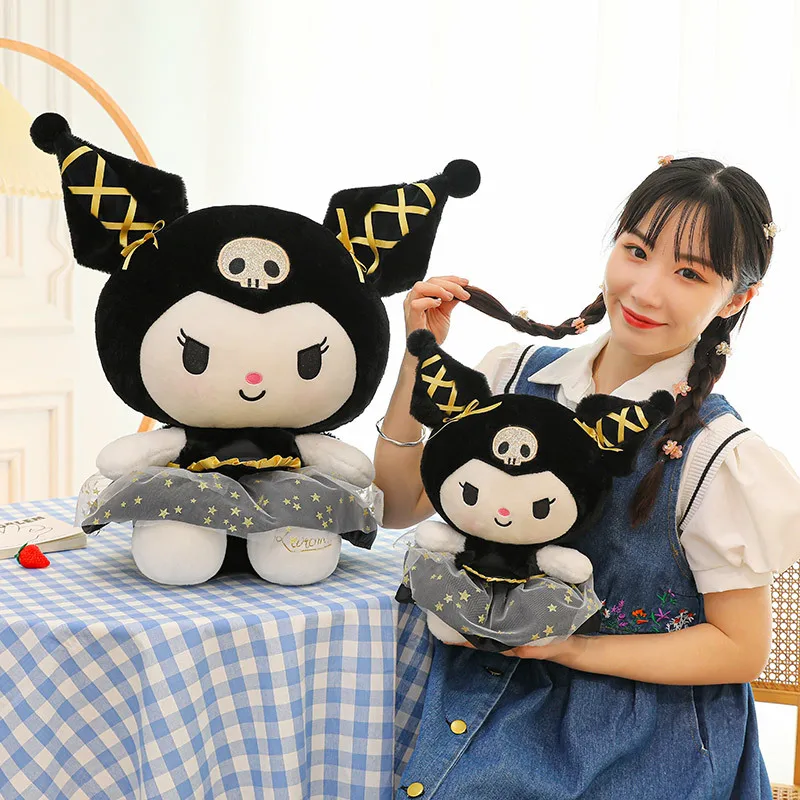Plushie White Dog Plush Black Gold Kuromi Toy Girl Doll Large