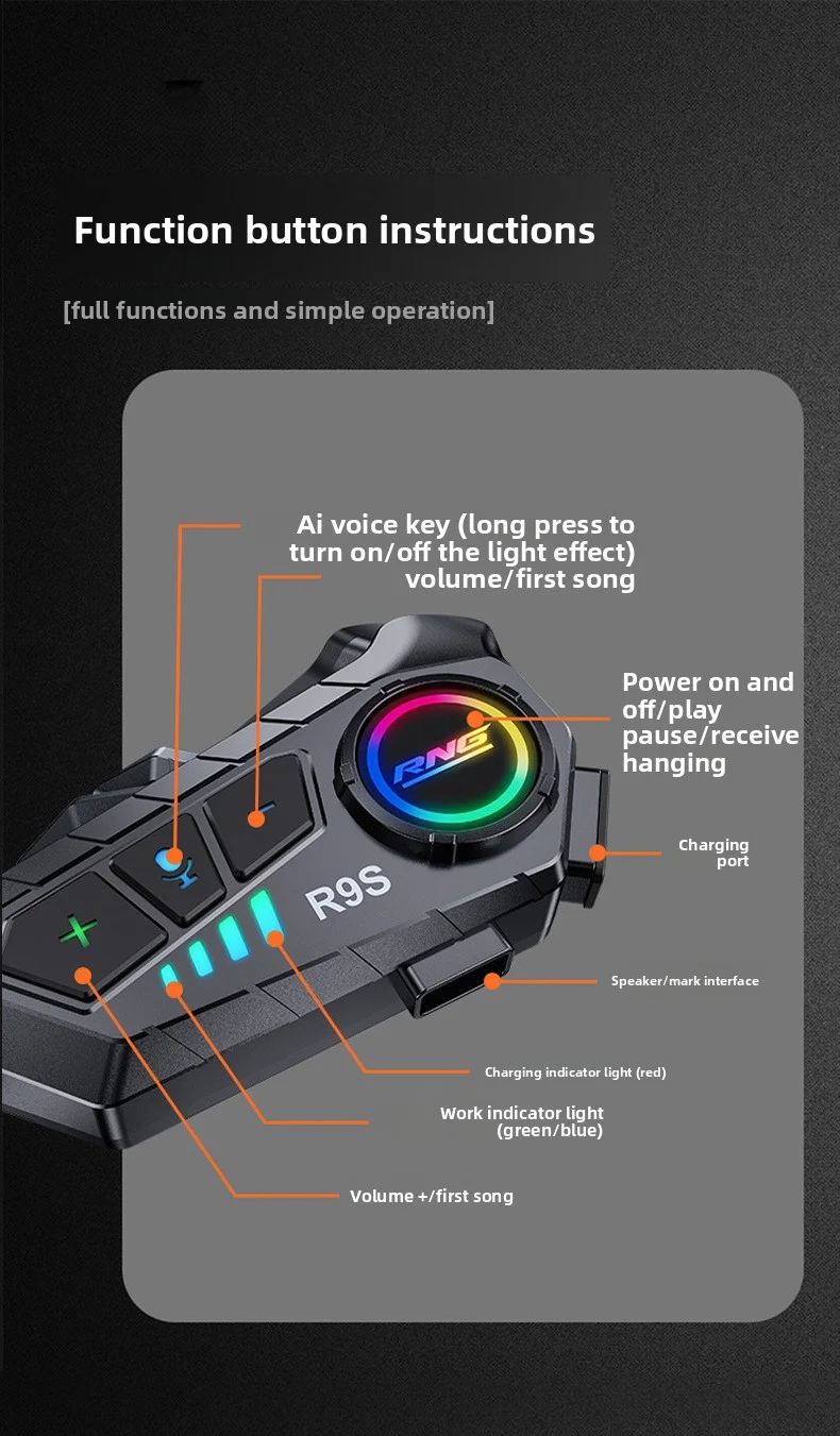 Helmet wireless Bluetooth headset with a range of 500 meters for two-way communi