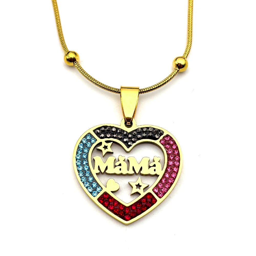 Mama Liebe Stern Herz Anhänger Halskette Für Frauen Männer Edelstahl Gold Farbe Strass Mutter Mutter Kette Schmuck Geschenke – Detail 10
