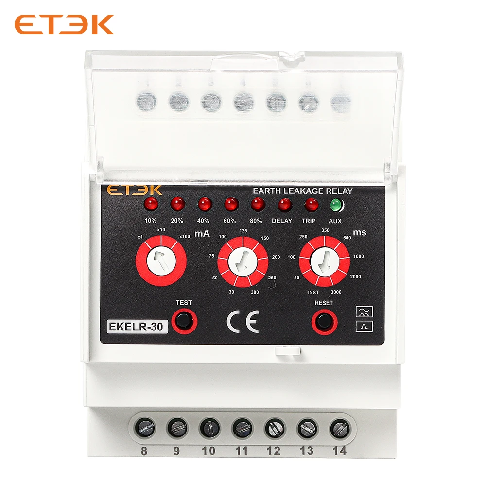 

ETEK EKELR-30 110/230VAC Type A leakage detection 30mA-30A, Earth Leakage Monitoring Relay (ELR) with Adjustable Trip Level