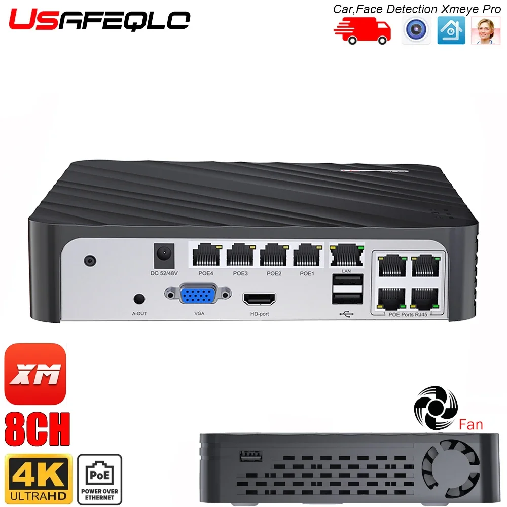 포트 4K PoE 네트워크 비디오 NVR 지지대, 4K/8MP PoE 카메라, 무료 원격 액세스 모션 알람, 24/7 녹화 스마트..