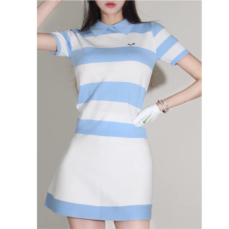 Golf Women's New Knitted Top With Slim Fit and High-quality Fashion Temperament, Short Skirt for Outdoor Leisure Sports