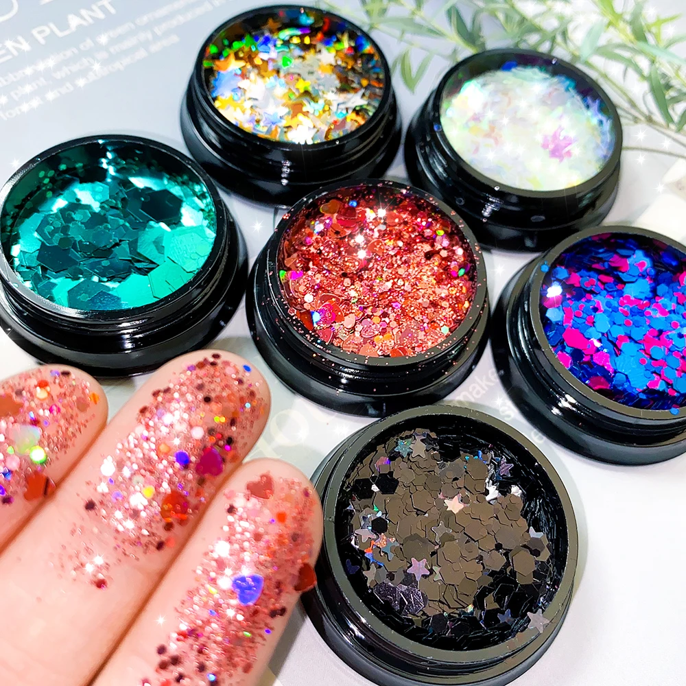 Nail Glitter Sequins Holographic Mermaid Star Heart Round Colorful Mixed  Flakes Chunky Glitters Stickers