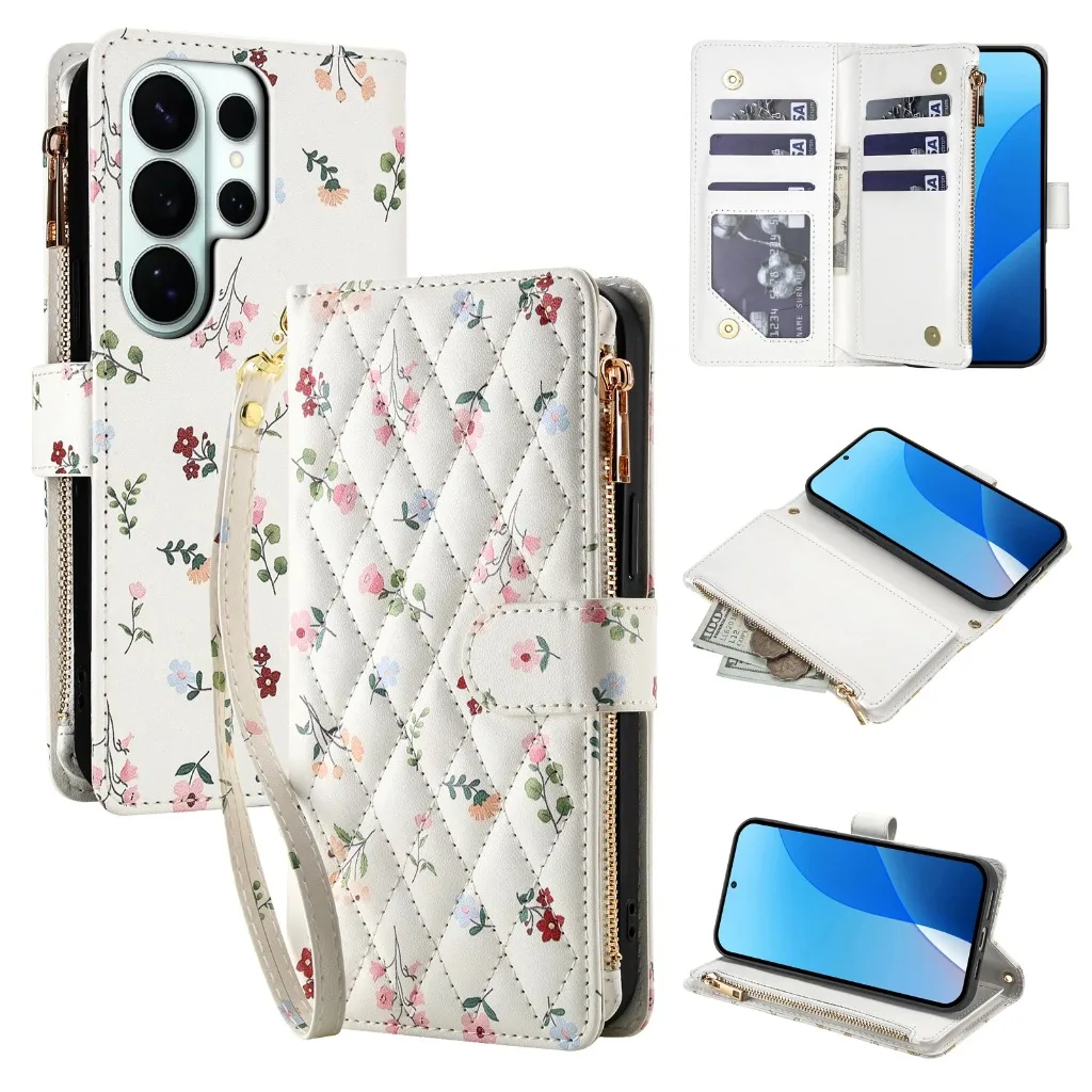 Zipper Card Holder Crossbody Phone Case with Wrist Strap and Lanyard