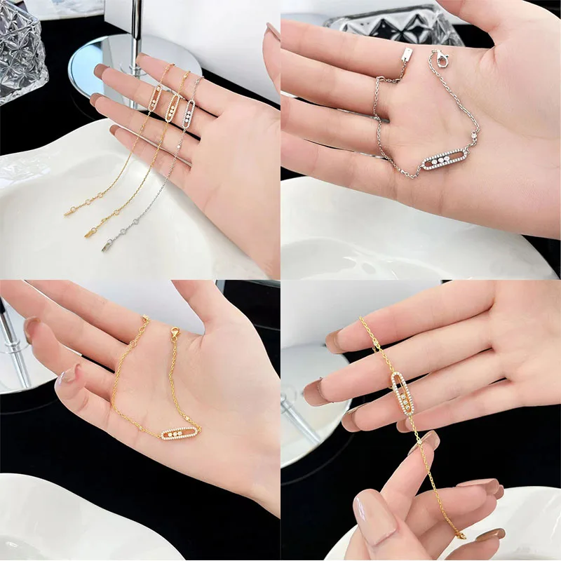 

Classic French Design Bracelet S925 Sterling Silver One Three Moving Diamonds Women's Bracelet High Quality Gift Series