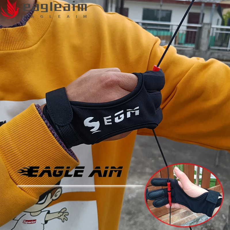 Guanti Da Tiro Con L'Arco Neri Eagle 3 Dita Mano Protezione In Tessuto Di Nylon Protezione Guanto Da Dito Per Arco Ricurvo Arco Da Tiro Balestra
