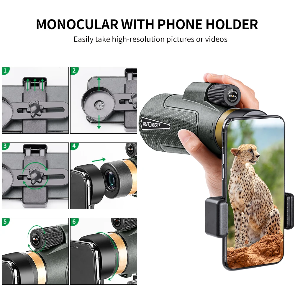 Monoculare GOHHME 12x50 HD Con Treppiede E Supporto Smartphone | Impermeabile Per Birdwatching, Caccia E Escursionismo - Foto 10