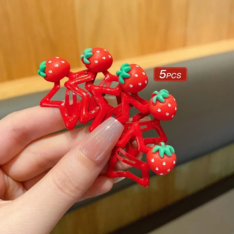 5PCS Kawaii Red Star Hair Clips Girls' Strawberry BB Clips Suitable for Daily Use Kids Baby Hair Accessories
