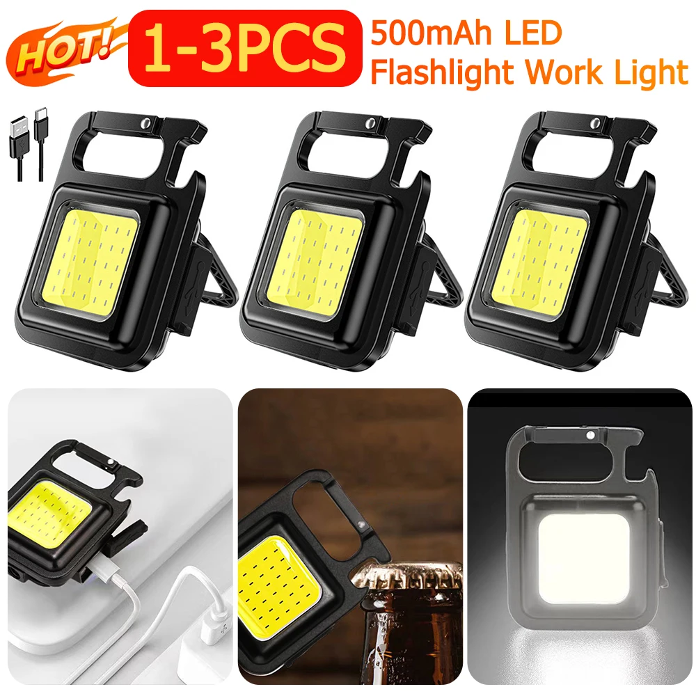 1 3PCS USB Rechargeable Keychain Light Mini Bright Flashlight COB