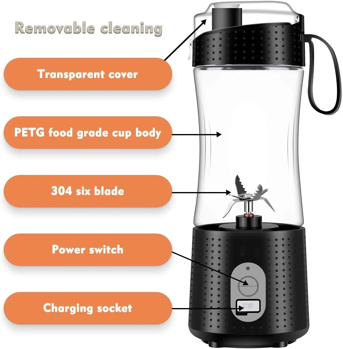 Orange Juicer Blender Machine Black Wireless Fresh Juice Blender Bottle Portable Mini Fast Orange Squeezer Can Blend Ice 2