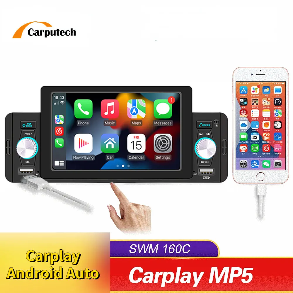 

Carputech 5-дюймовый автомобильный радиоприемник 1 Din CarPlay Android автомобильный мультимедийный плеер Bluetooth MirrorLink FM-приемник для Volkswagen Nissan