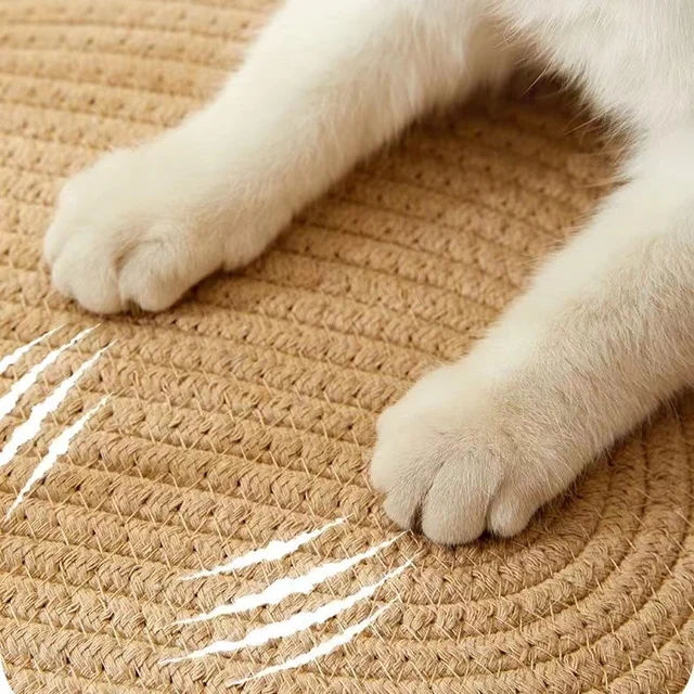 Japanese Pet Cat Bed Oval Shape Hand Woven Rattan Cat Beds Summer Cooling Kitten Basket Cotton Rope Cat Scratching Baskets 4