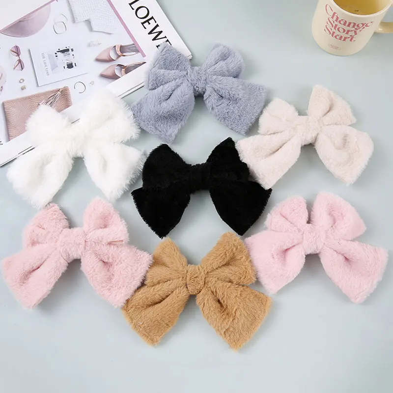 7Pcs Süße Herbst Winter Große Pelz Filz Bowknot Applikationen Für DIY Kopfbedeckungen Schuh & Socken Zubehör Patches Ornament