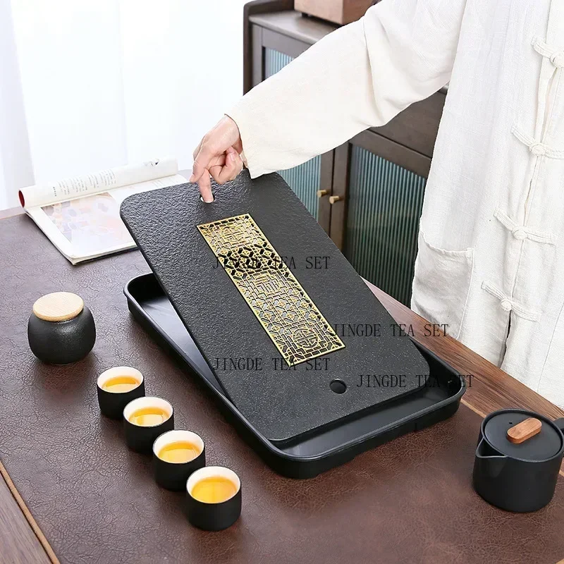 melamine Imitation black stone water storage tea tray Chinese style dry brewed tea tray modern home table decoration