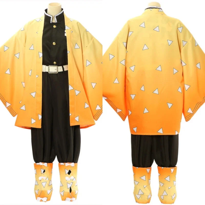 Adult / Kids Anime Agatsuma Zenitsu Cosplay Costume Wig Shoes Men Kimono Yellow Cloak Outfits cosplay jumpsuit cosplay wigs kids cosplay costume
