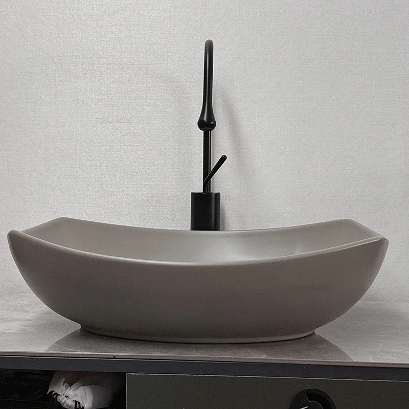 Description Picture 4 of itemMatte Ceramic Bathroom Sinks Creative Above Counter Basin Home Balcony Art Hotel Homestay Basin Nordic Special-shaped Wash Basin