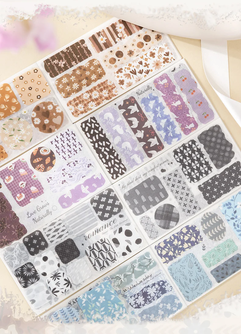 16 Stück PET-Stanzaufkleber, Buch, Texturfragmente, dekorative, handgefertigte Scrapbooking-Materialien, Tagebuch, Album, Bastelbedarf – Detail 5