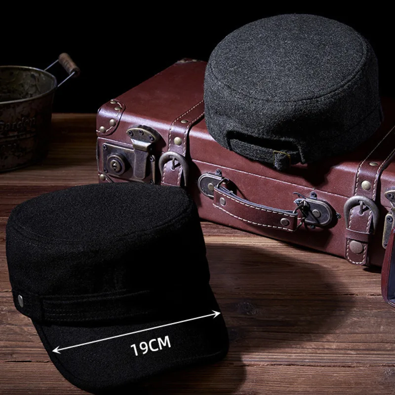 Autumn and Winter Dad Felt Flat Cap Middle Aged and Elderly Man Wool Military Hat Male Casual Baseball Caps 55-60cm