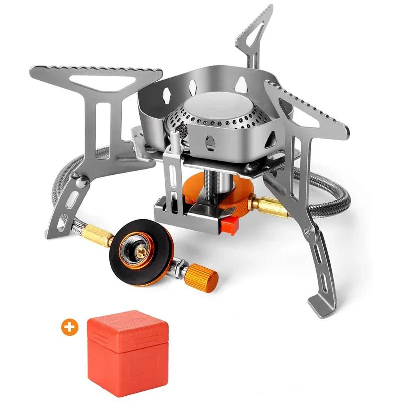 

Ветрозащитная газовая плита для кемпинга с чехлом для переноски, портативная фотогорелка с пьезозажиганием для улицы, походов, пикника