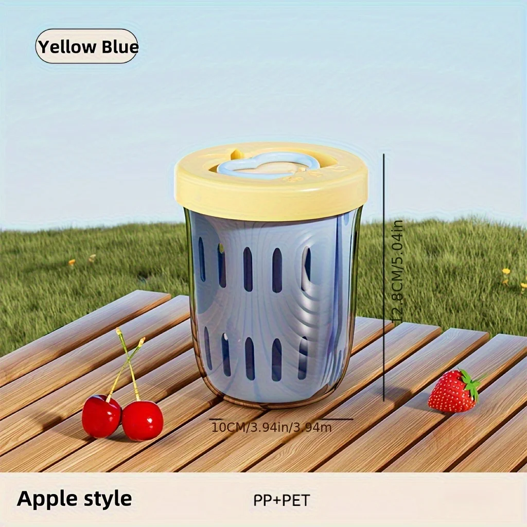 1pc Drippable Fruit Cup with Fork Portable Sealed Leak-proof Kitchen Picnic Box Double Layer Fruit Cup Drainage Salad Snack Cups