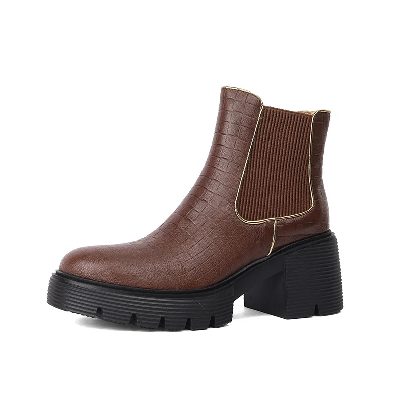 

2023 new autumn winter Women ankle boots natural leather 22-24.5cm cowhide+pigskin modern boot Stone pattern platform boots