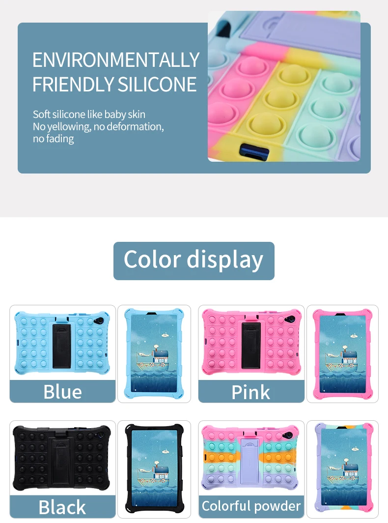 Versatile Silicone Bubble Tablet Cover with Shoulder Strap & Pen