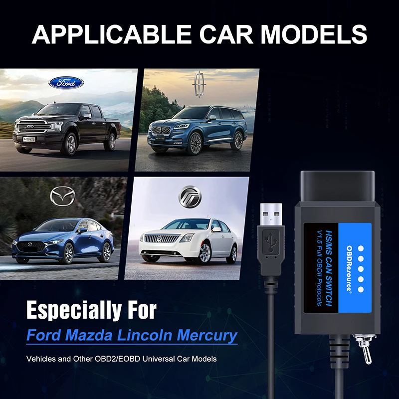 OBDResource FORSCan ELM327 USB Adapter OBD2 Scanner Code Reader Programming HS MS Ford USB CH340 V1.5 PIC18F25K80 Chip
