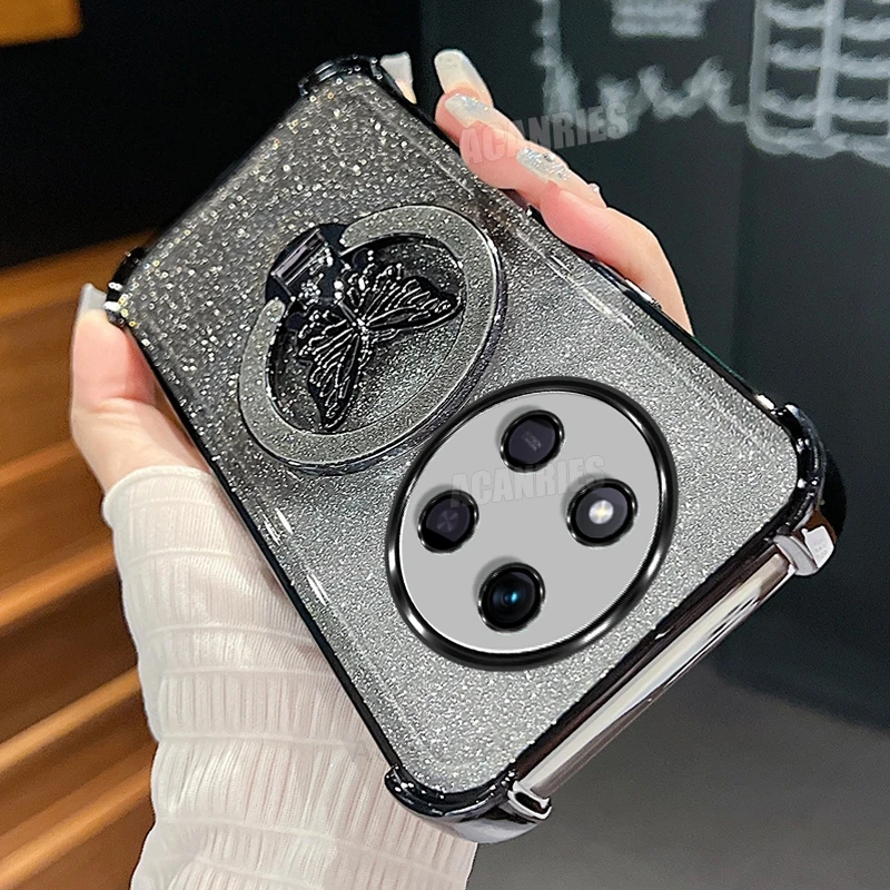 Glitter Butterfly Holder Plating Silicone Shockproof Case