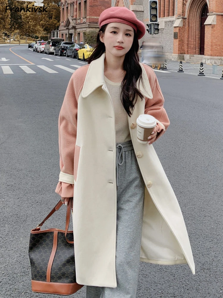 

Blends Women Patchwork Contrast Color All-match Korean Style Long Sleeve High Street Office Lady Aesthetic Popular Coats Daily