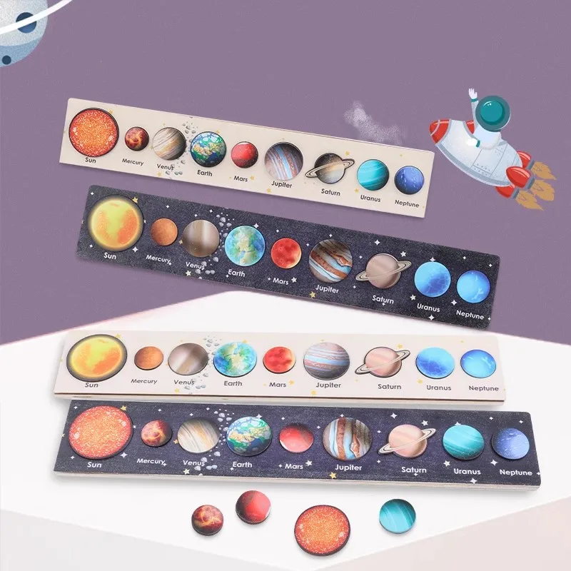 

Montessori teaching aids wooden solar system eight planets matching board children early education puzzle learning astronomy toy