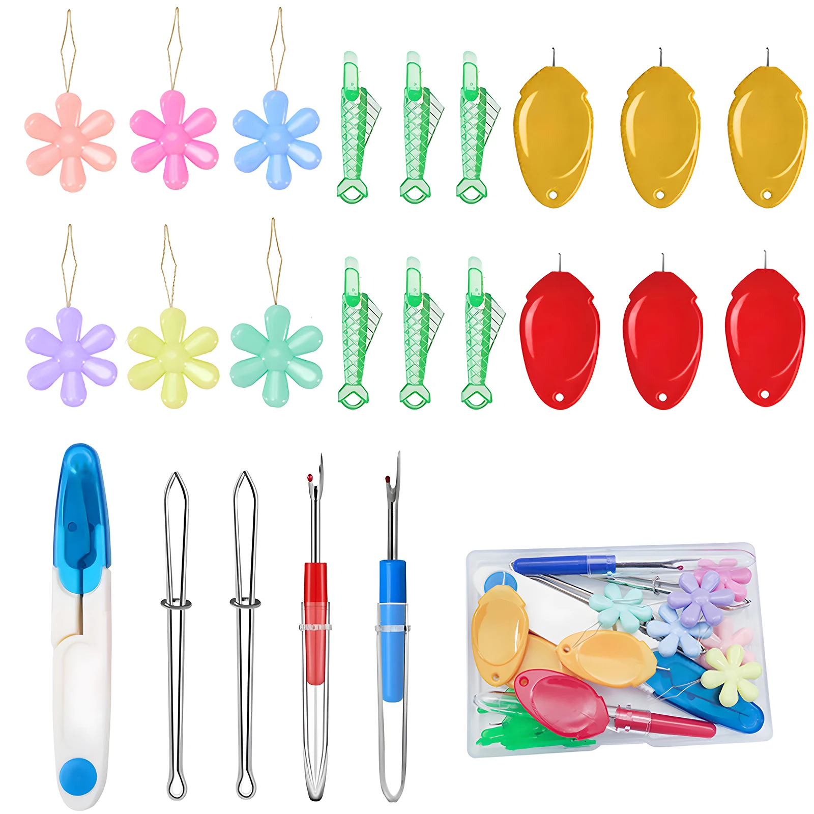 MultipleNeedleThreadersKitGourdFishThumbSewingThreaderSeamRipperSewingTweezers