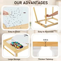 US Stock Children's Sensory Table with Stool, Kids Activity Table with 2 Storage Bins & 2 Pen Holders & Paper Roll,Wood 2
