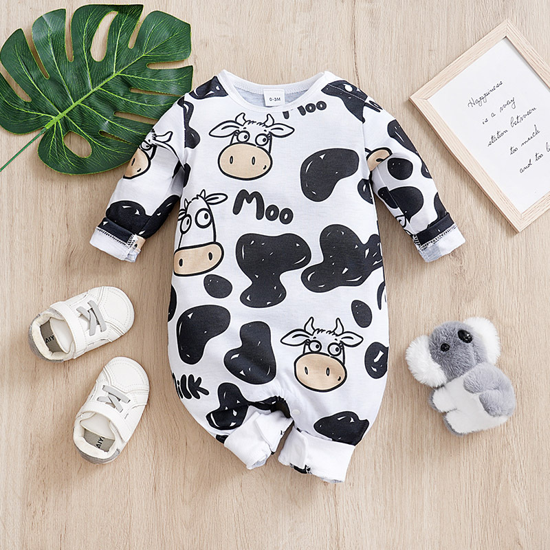 2025 Cute Cow Cool Boys Girls Baby Long Sleeve Spring and Autumn Outfit Infant Clothes Toddler Jumpsuit Costume Trendy Soft Good