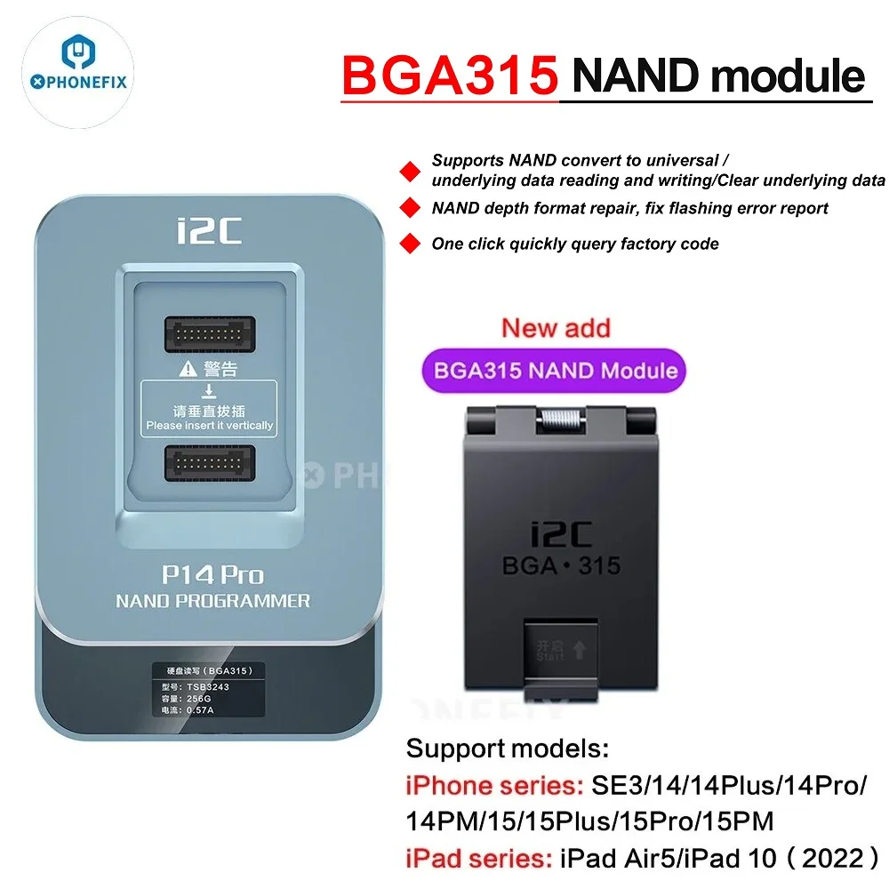 

I2C P14 PRO BGA315 BGA110 BGA70 BGA60 Hard Disk Programmer For iPhone 6-15 Pro Max Unbind WIFI SN SYSCFG Data Modification Tools