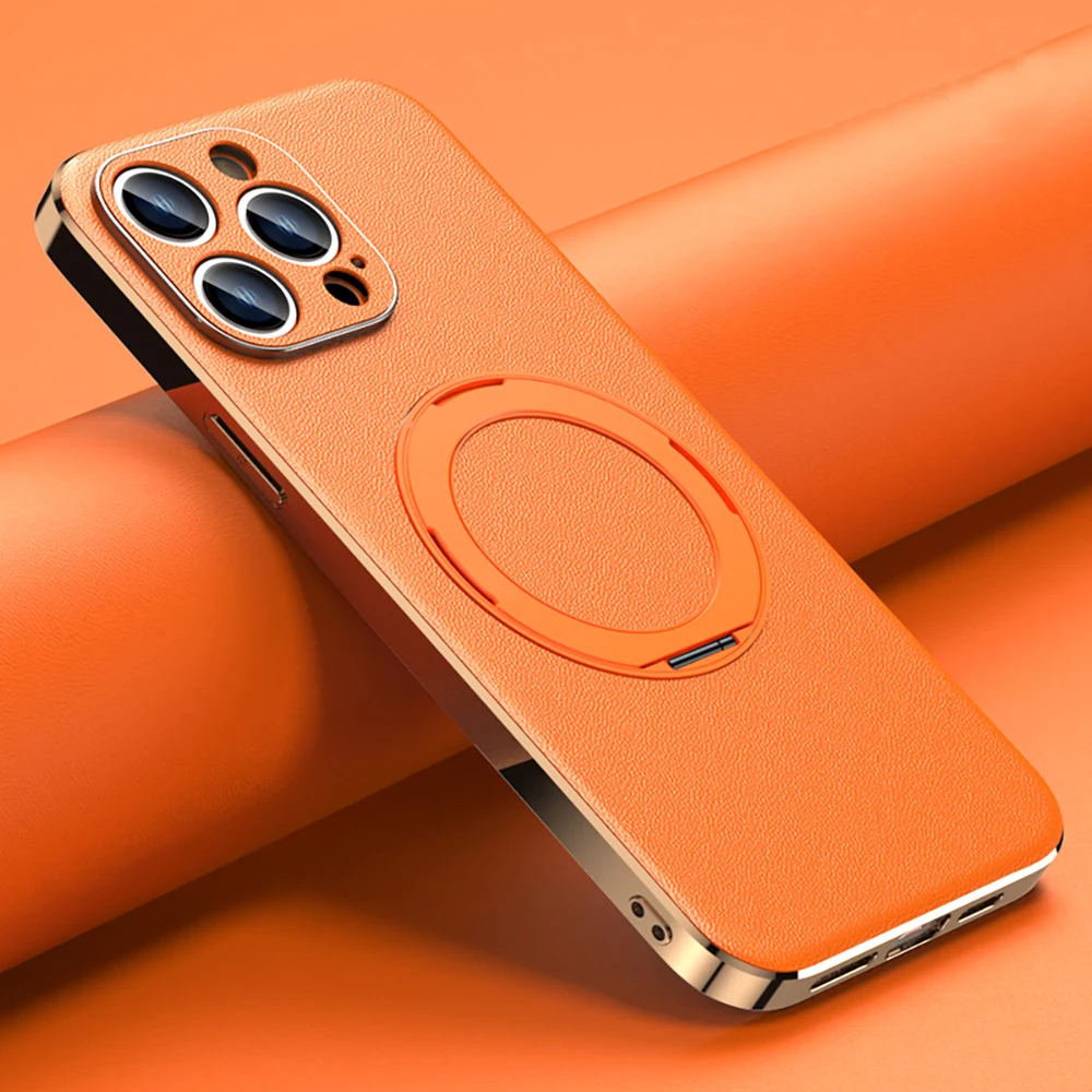

Кожаный магнитный чехол Langsidi с кольцом-держателем для Iphone 14 Pro Max 13 12 11, Защитные Чехлы Magsafe для беспроводной зарядки камеры