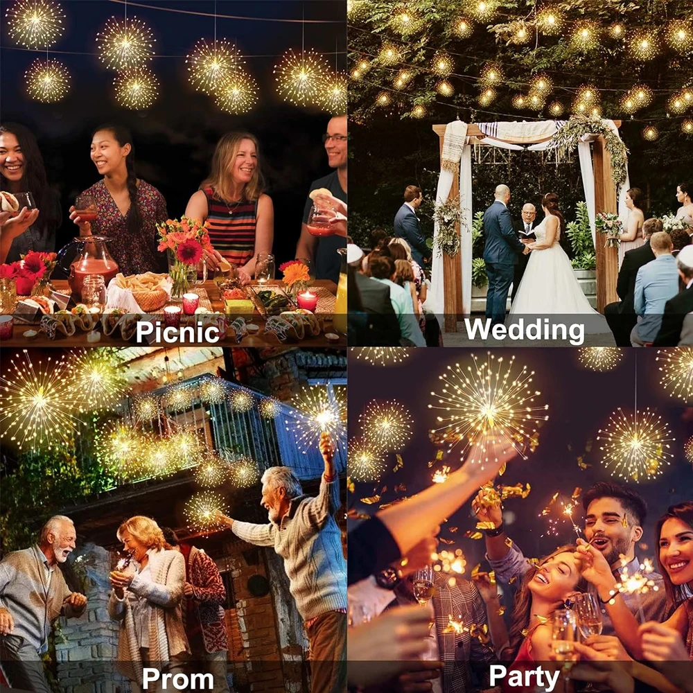 Solar Firework Light 360/480 Led Copper Wire Starburst Outdoor Fairy Light with 8 Modes Remote for Garden Patio Tree Eave Party
